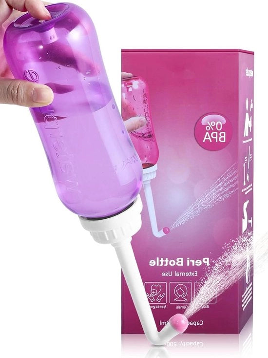 Bidet Portatile - Doccia Vaginale da 500 ml con 2 Spruzzatori e Controllo a Bottone - Flacone Peri - Igiene Intima - Flacone Peri Viola