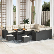 Set Divano Giardino 12 Pezzi con Cuscini Nero Polyrattan Acacia