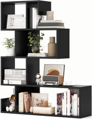 Libreria a Forma di S a 4 Ripiani, Scaffale Aperto Portaoggetti in Legno, Scaffale Verticale Separatore Multifunzionale, per Camera da Letto, Studio, Soggiorno, 80 x 22 x 100 cm (Nero)