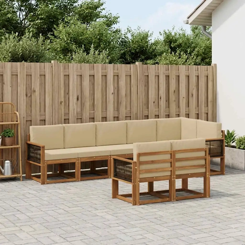Set di divani da esterno 8 pcs Naturale e Beige Poliestere 3385314