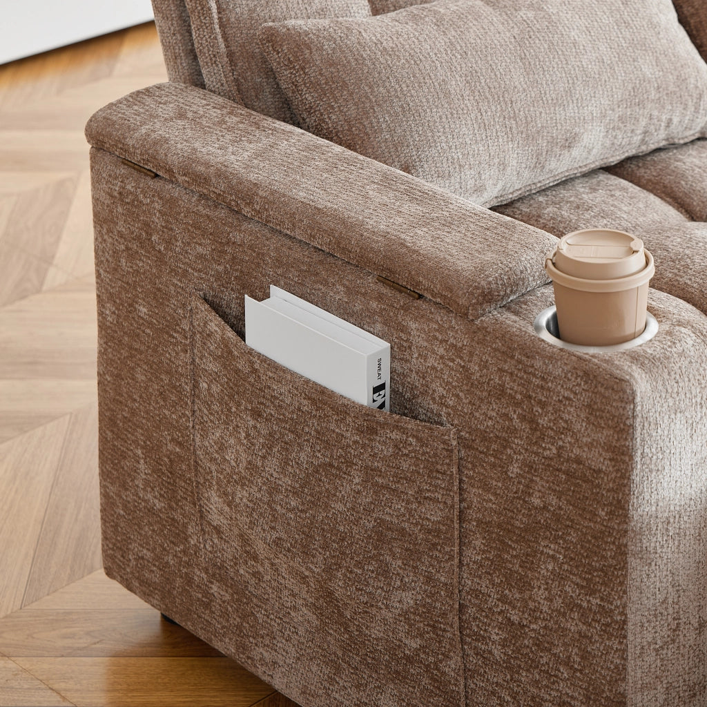 Divano letto 3 in 1 reclinabile in ciniglia marrone