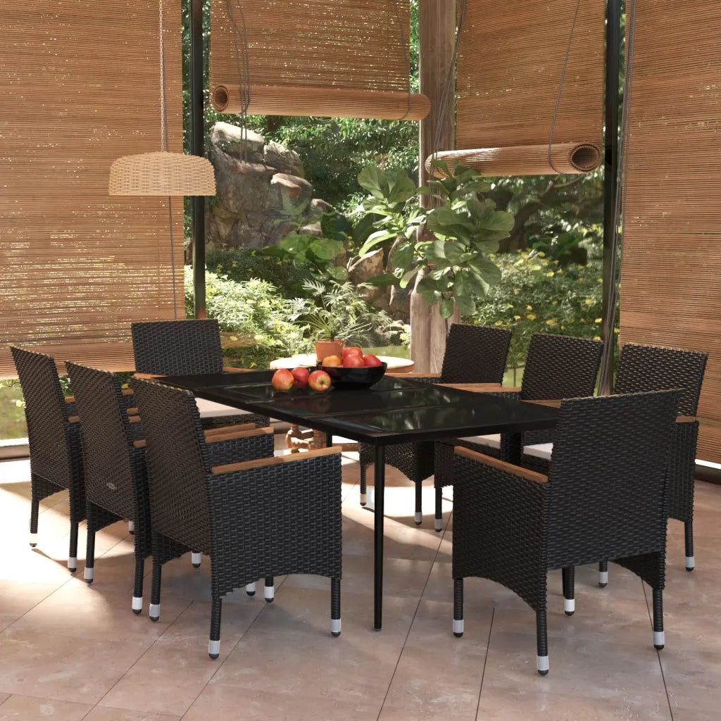 Set Mobili da Pranzo da Giardino 9 pz con Cuscini Nero cod mxl 41904