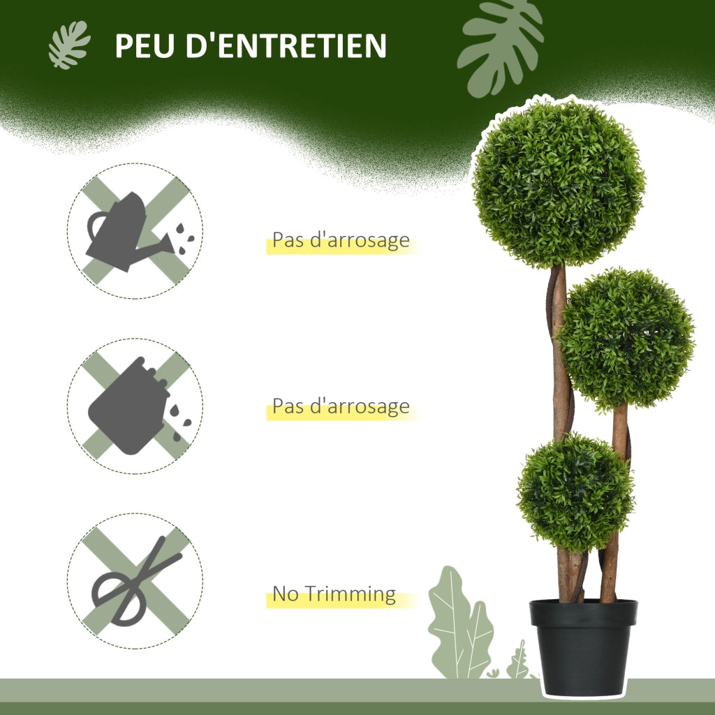 Albero Artificiale Buxus con 3 Palle Foglie di Bamb¨´ e Vaso ¨C zephmum ¨C Verde 110 cm