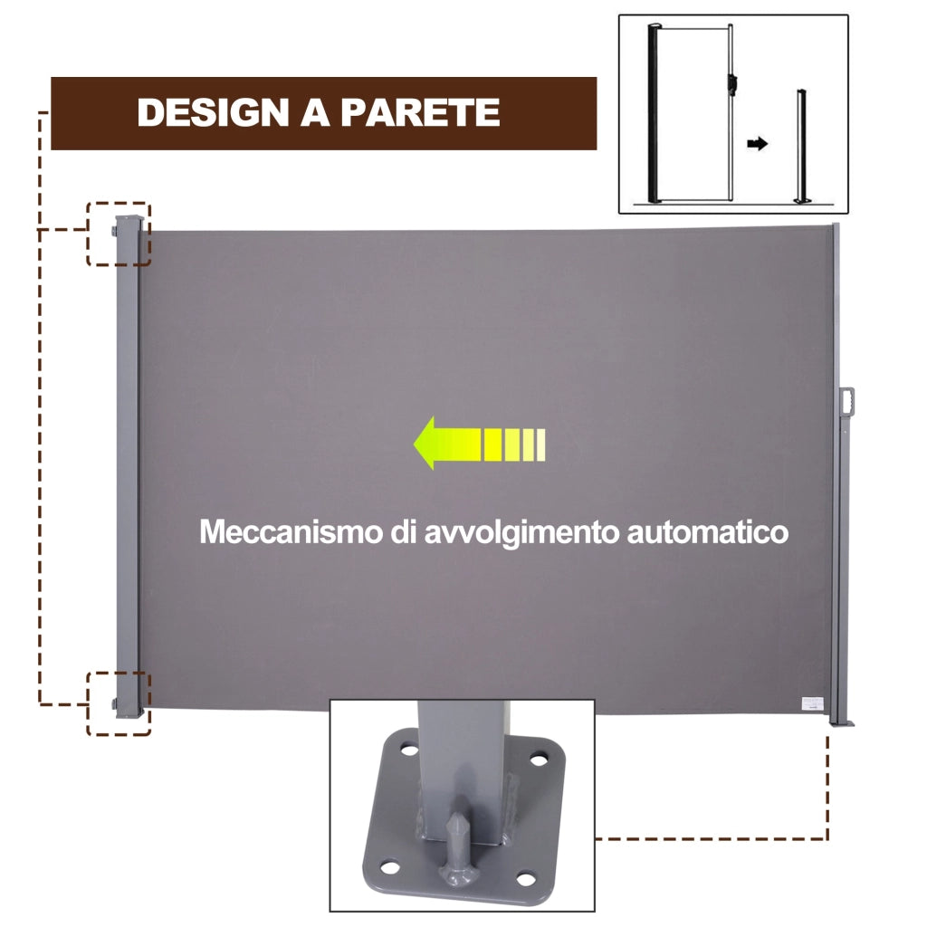 Tenda Laterale Frangivista da Giardino 3x1,60m in Alluminio e Tessuto  Grigio