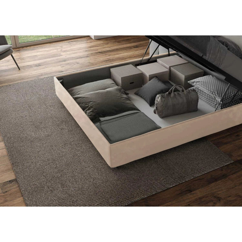 Letto imbottito Matrimoniale 190x210 cm Adele - Contenitore,Microfibra,Sabbia