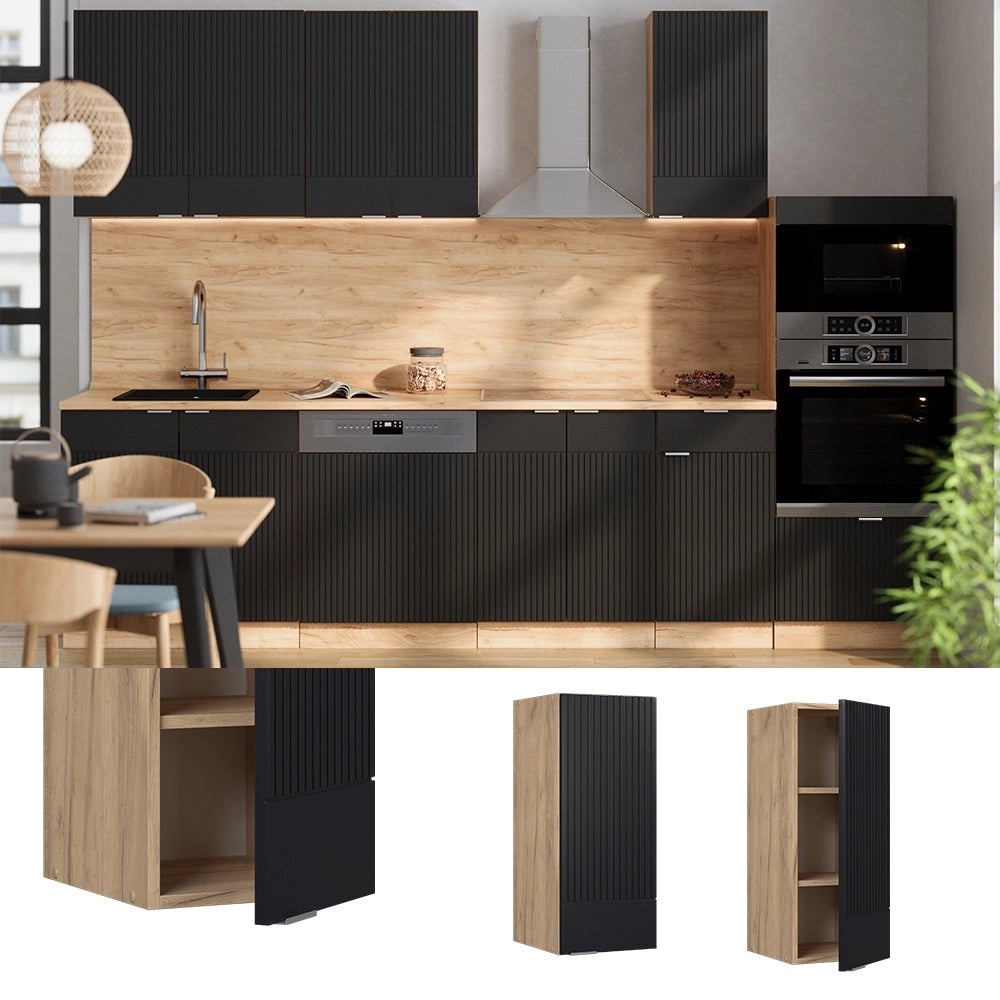 Pensile da cucina Fame-Line Nero rigato/Rovere dorato 30 cm Vicco