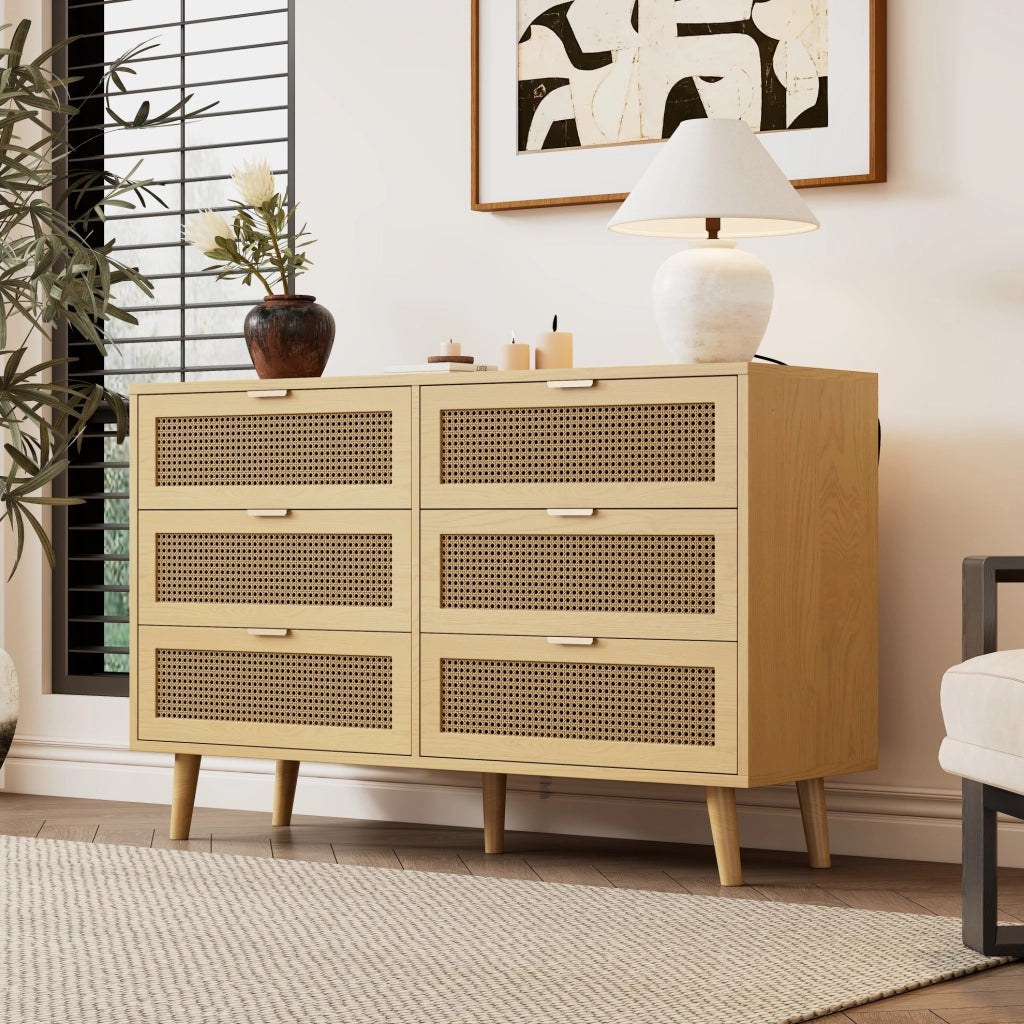 Cassettiera 120x40x76.5 cm con 6 cassetti e maniglie in metallo; in truciolato e legno