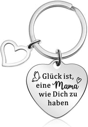 Portachiavi con Gravatura - Regalo per la Mamma - Portachiavi a forma di Cuore - Ringraziamento per Compleanno - Giorno della Mamma - Acciaio Inossidabile - 3 cm - Portachiavi con Anello
