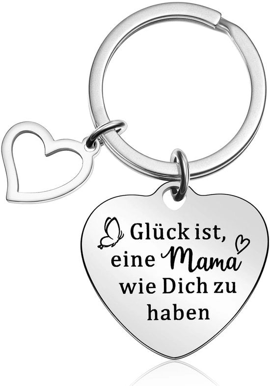 Portachiavi con Gravatura - Regalo per la Mamma - Portachiavi a forma di Cuore - Ringraziamento per Compleanno - Giorno della Mamma - Acciaio Inossidabile - 3 cm - Portachiavi con Anello