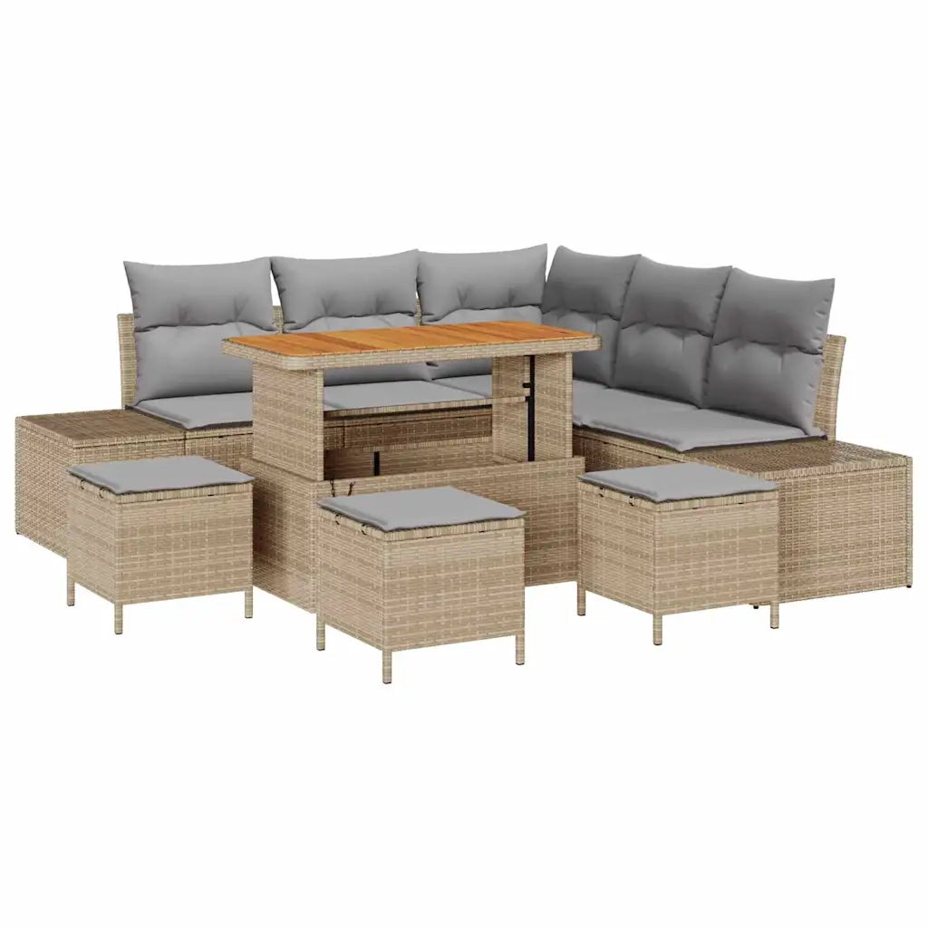 Set Divano da Giardino con cuscino 9 pcs Beige Poly Rattan 3364742