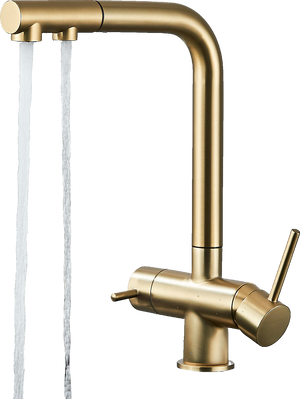 Felix | Rubinetto estensibile 3 vie oro opaco | Rubinetto cucina osmosi Gastro acciaio inossidabile | Miscelatore 360 gradi | Filtra 3 connessioni