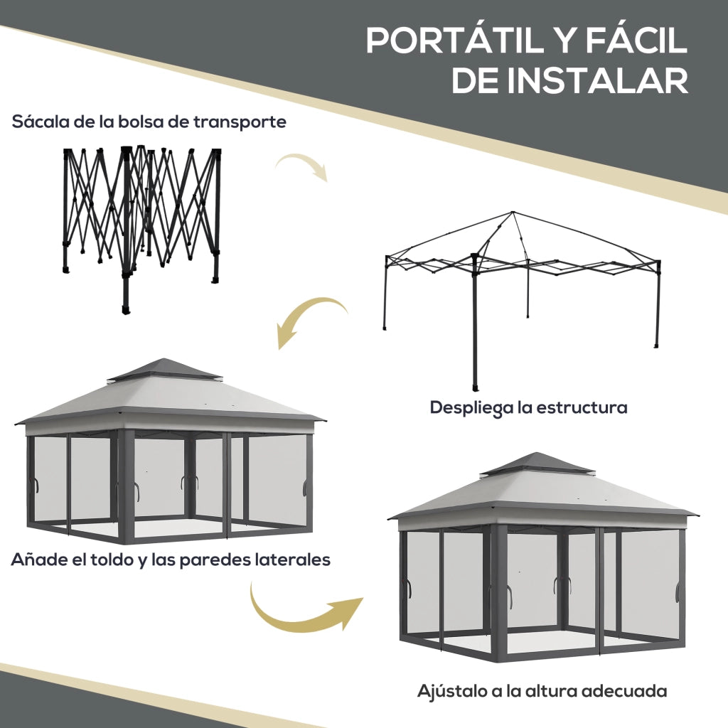 Tenda da Giardino Pieghevole ¨C Zephmum ¨C Grigio 3.26x3.26x2.72 m con Mosquitera