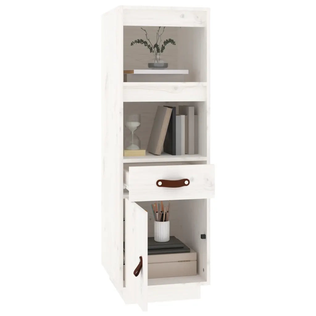 Credenza Bianca 34x40x108,5 cm in Legno Massello di Pino 820153