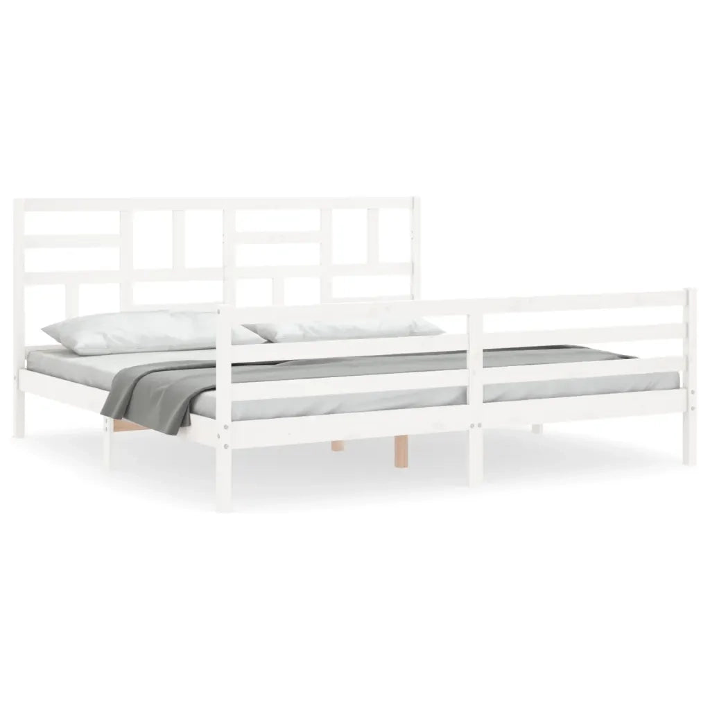 Giroletto Testiera Bianco Super King Size-Struttura Letto in Legno Massello 964803