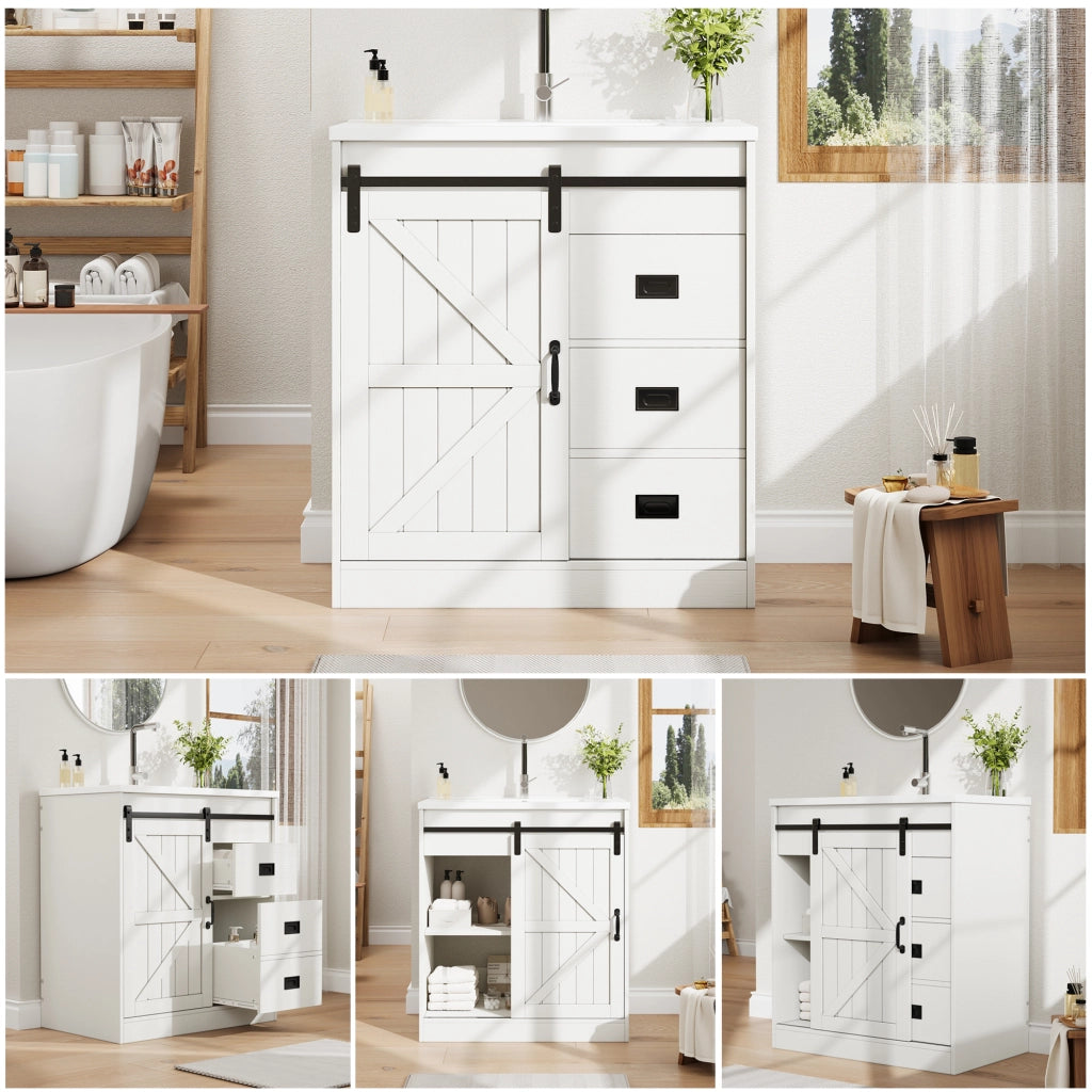 MOBILE BAGNO con lavabo in ceramica 76x46,5x87,5 cm Bianco in MDF