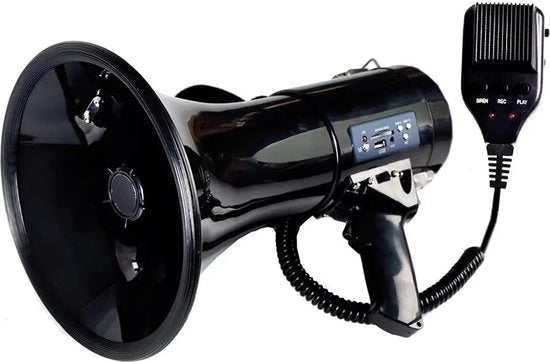 Megafono portatile - Megafono con sirena - 50W - Nero - Microfono rimovibile