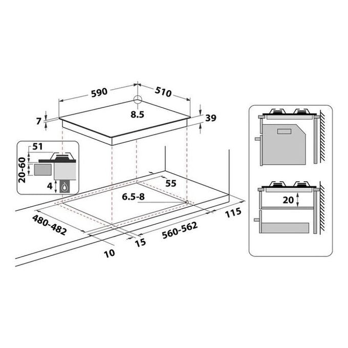 Whirlpool Piano cottura a gas - GMAL 6422/IXL