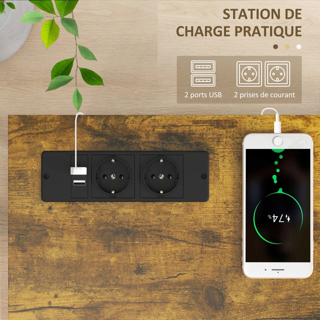 Consolle ingresso industriale 2 ripiani con prese USB ¨C Xylo ¨C Legno marrone 100x24x75cm