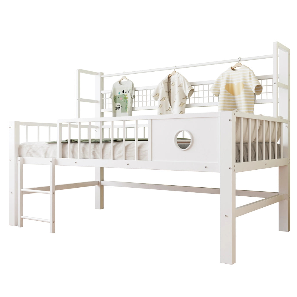 Letto a soppalco basso per bambini 90x200 cm in metallo bianco