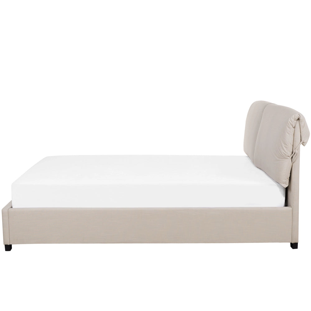 Letto Imbottito di colore Beige Effetto Lino a Doghe Gambe in Legno 180 x 200 cm matrimoniale