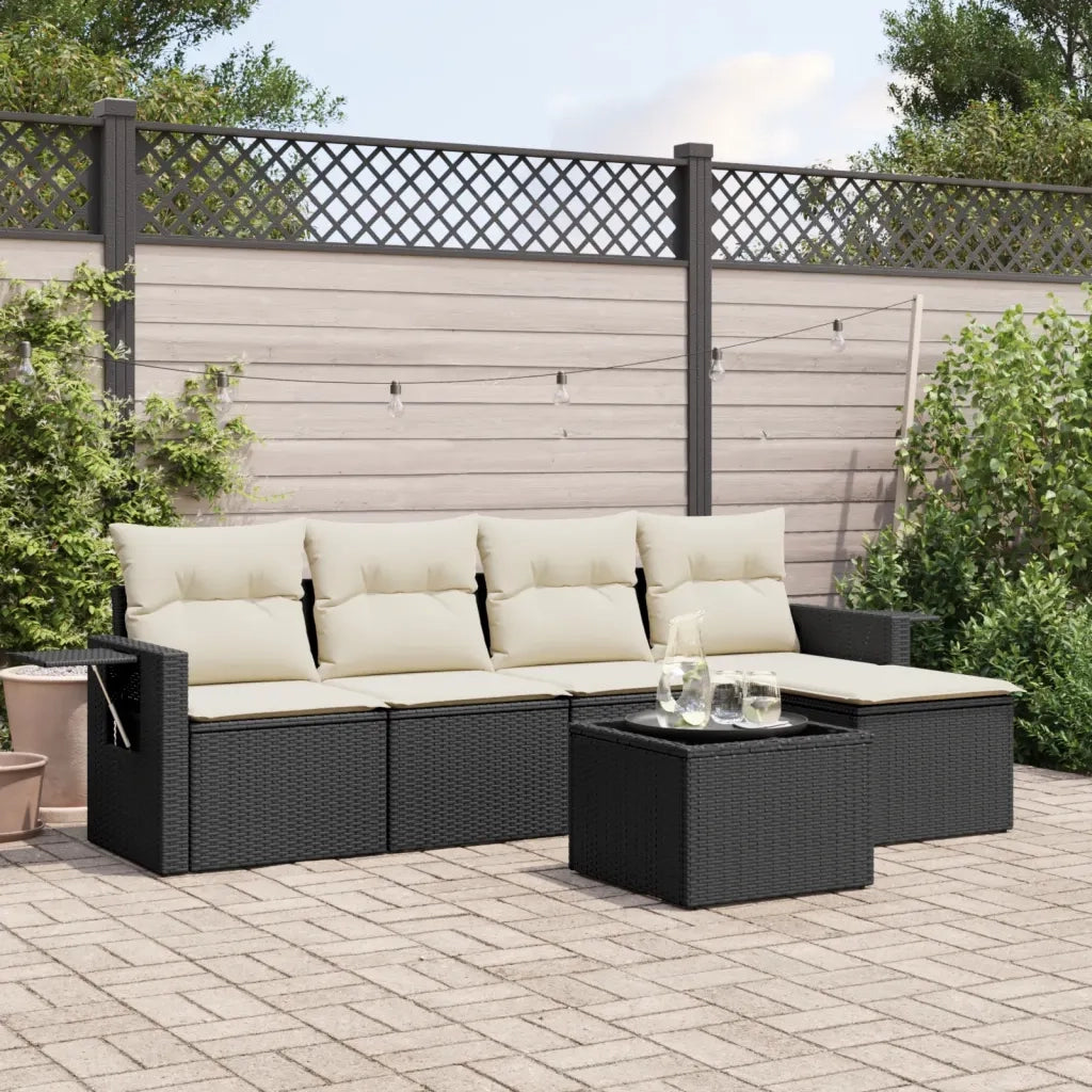 Set Divano da Giardino 6 pz | Set Salotto da Giardino con Cuscini Nero in Polyrattan