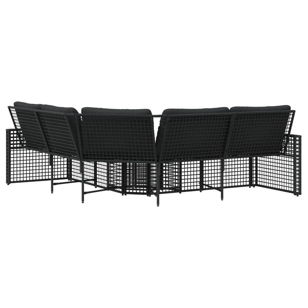 Divano da Giardino a L con Cuscini e Pouf Nero in Polyrattan 365893