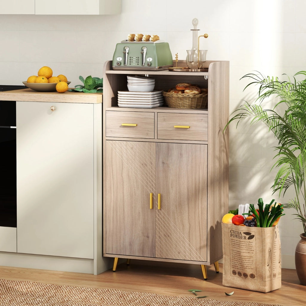 Mobile dispensa 113 cm con ante 2 cassetti e ripiano regolabile per bagno, Armadio da cucina sala da pranzo soggiorno Grigio-Credenze buffet