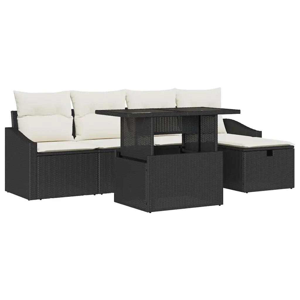 Set Divano da Giardino con cuscino 6 pcs Nero polyrattan