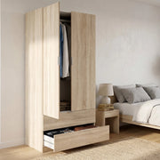 Guardaroba Appadu, Armadio per camera da letto a 2 ante e 2 cassetti, Mobile per camera da letto con barra appendiabiti, cm 81x52h180, Rovere