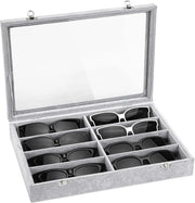 Cassaforte per occhiali, 8 cassettoni, velluto, scatola per occhiali, vetrina per gioielli, orologio, gioielli, scatola per occhiali pieghevole, supporto per occhiali da sole con parete di separazione interna rimovibile per famiglia, negozio