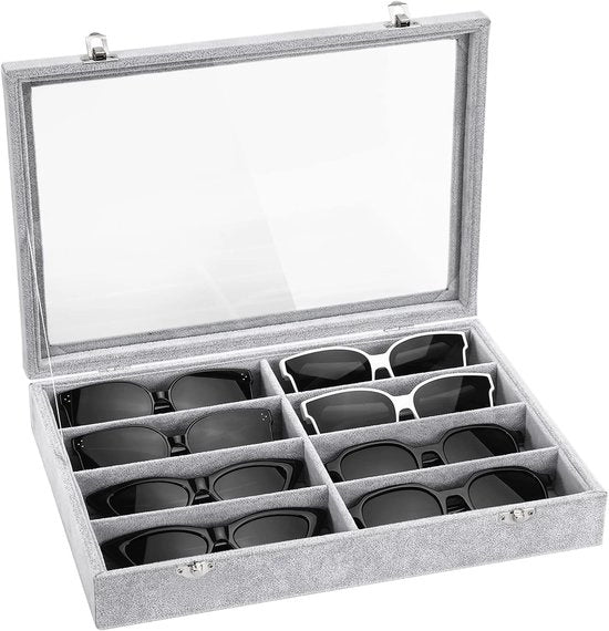 Cassaforte per occhiali, 8 cassettoni, velluto, scatola per occhiali, vetrina per gioielli, orologio, gioielli, scatola per occhiali pieghevole, supporto per occhiali da sole con parete di separazione interna rimovibile per famiglia, negozio