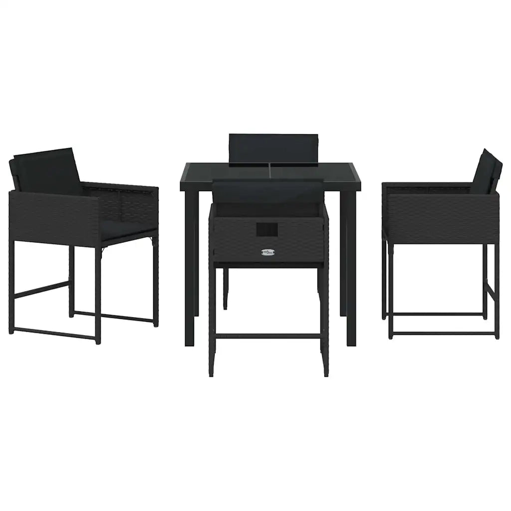 Set da Pranzo per Giardino con cuscino 5 pcs Nero polyrattan 3380008