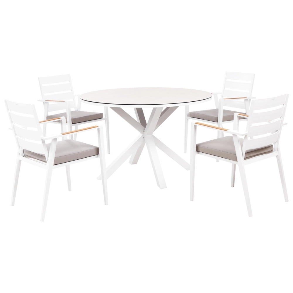 Set da pranzo da giardino a 4 posti con tavolo in alluminio e piano grigio con sedie con cuscini giardino terrazzo elegante
