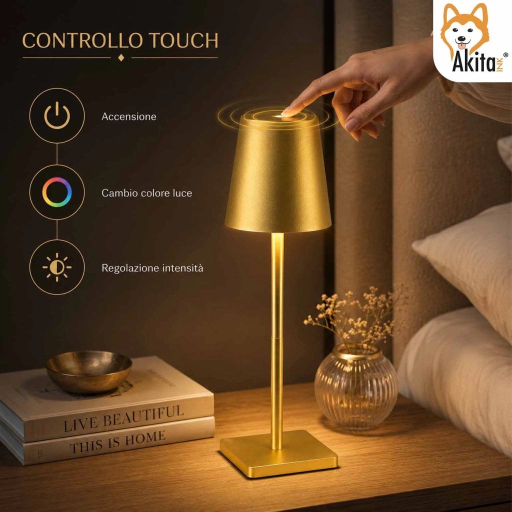 Akitaink Lampada da Tavolo LED Oro Ricaricabile