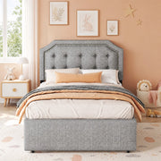 Letto imbottito grigio 90x200 cm con cassetti e testiera regolabile