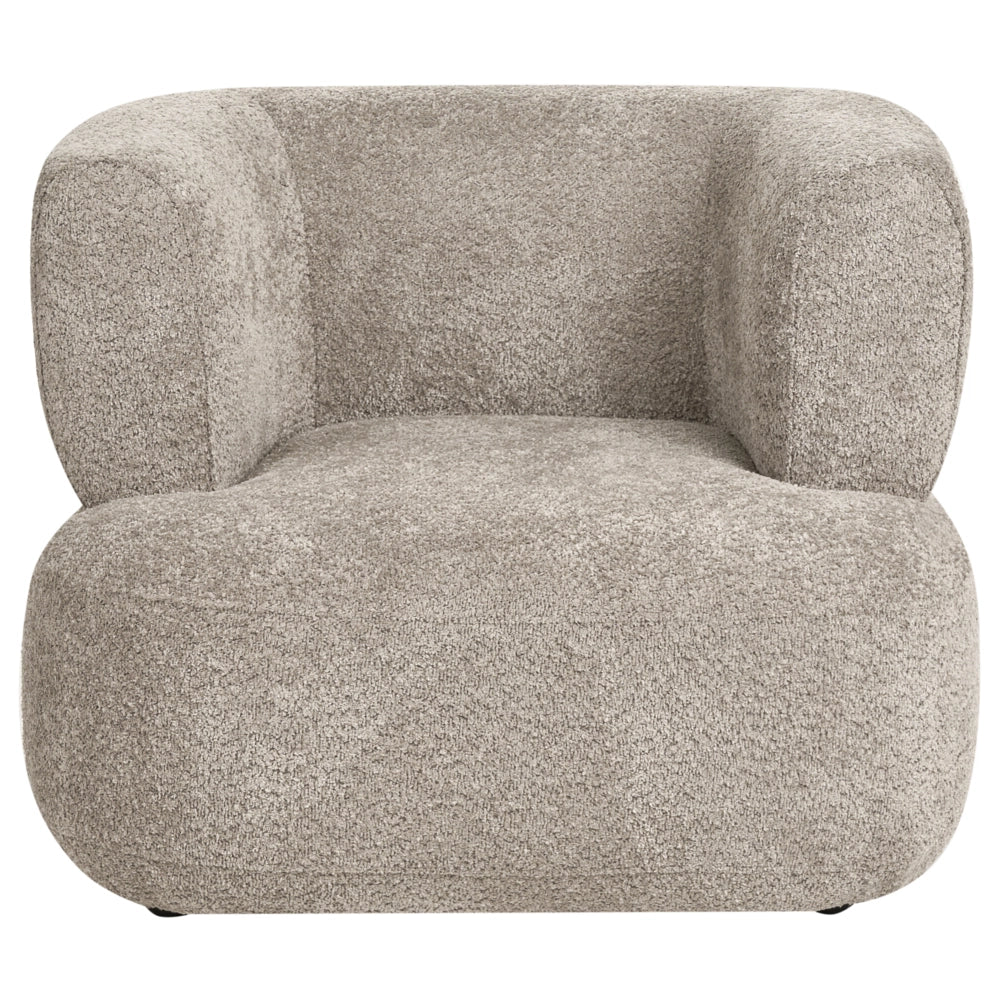 Poltrona Accogliente in Poliestere e Ciniglia Tortora Rivestimento Moderno Seduta Comoda Schienale Curvo Stile Scandinavo