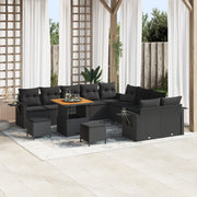Set divano da giardino  13 pezzi con cuscini neri in polyrattan acacia