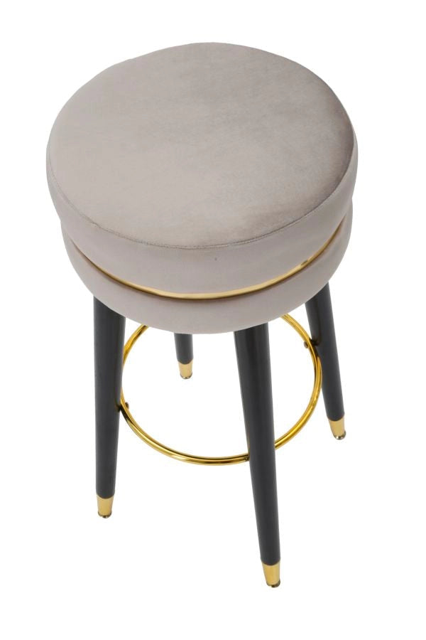 Sgabello Bar Paris Ø35x74 cm in Legno e Tessuto Vellutato Grigio