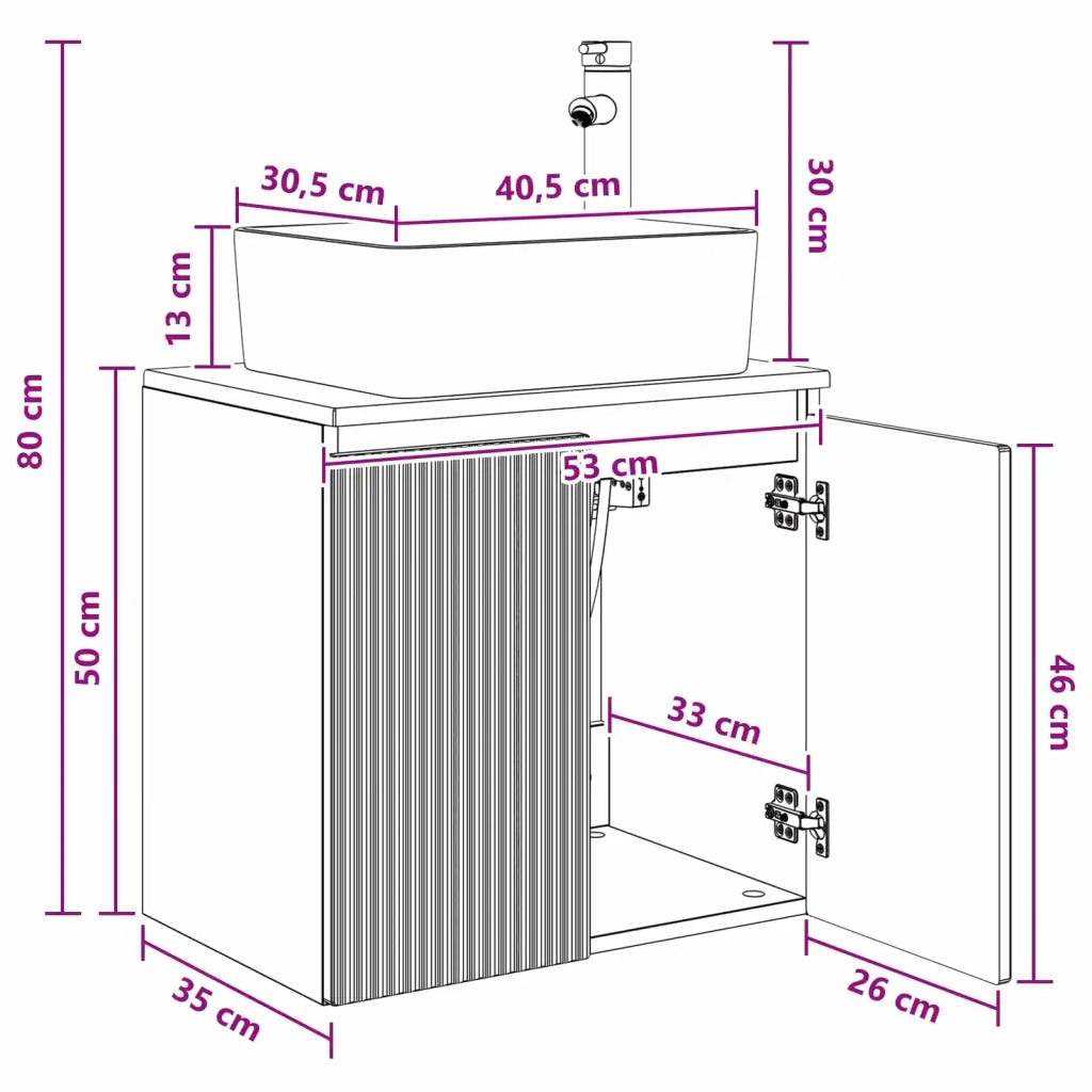 Mobile Lavabo da Parete Rovere Artigianale 53 x 35 x 63 cm 890431