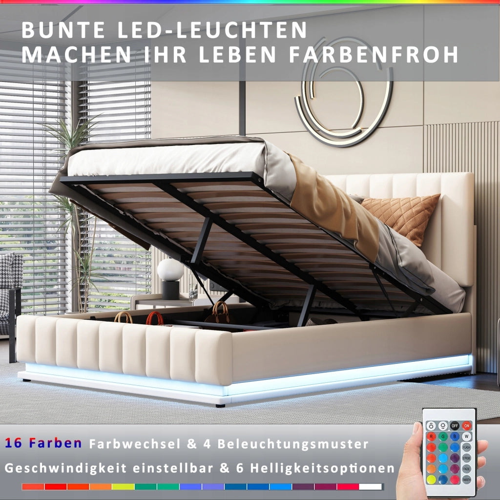 Letto matrimoniale 140x200 - Xylo - LED idraulico bianco senza materasso