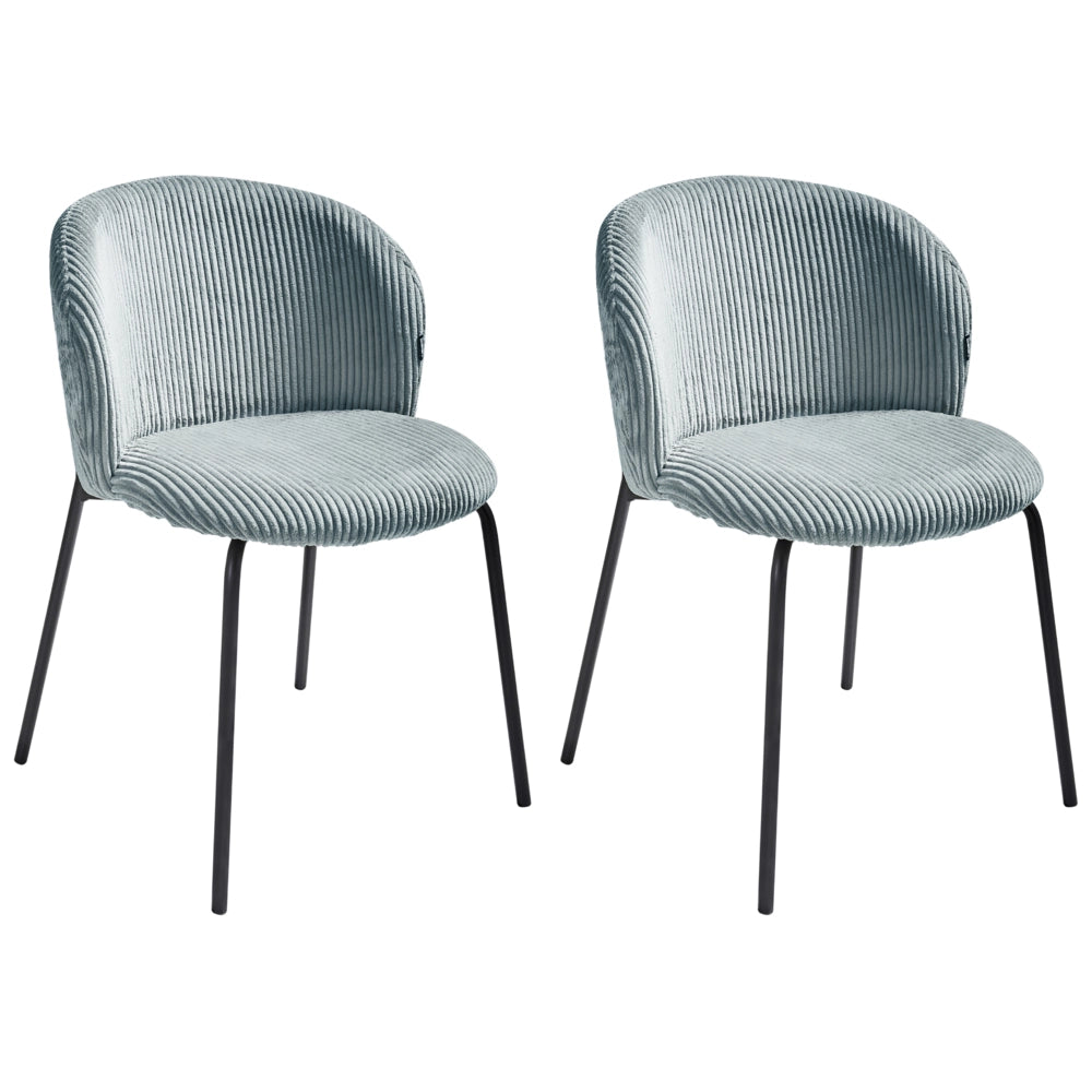 Set di 2 sedie da pranzo Rivestimento in velluto a coste blu chiaro con schienale arrotondato Retro