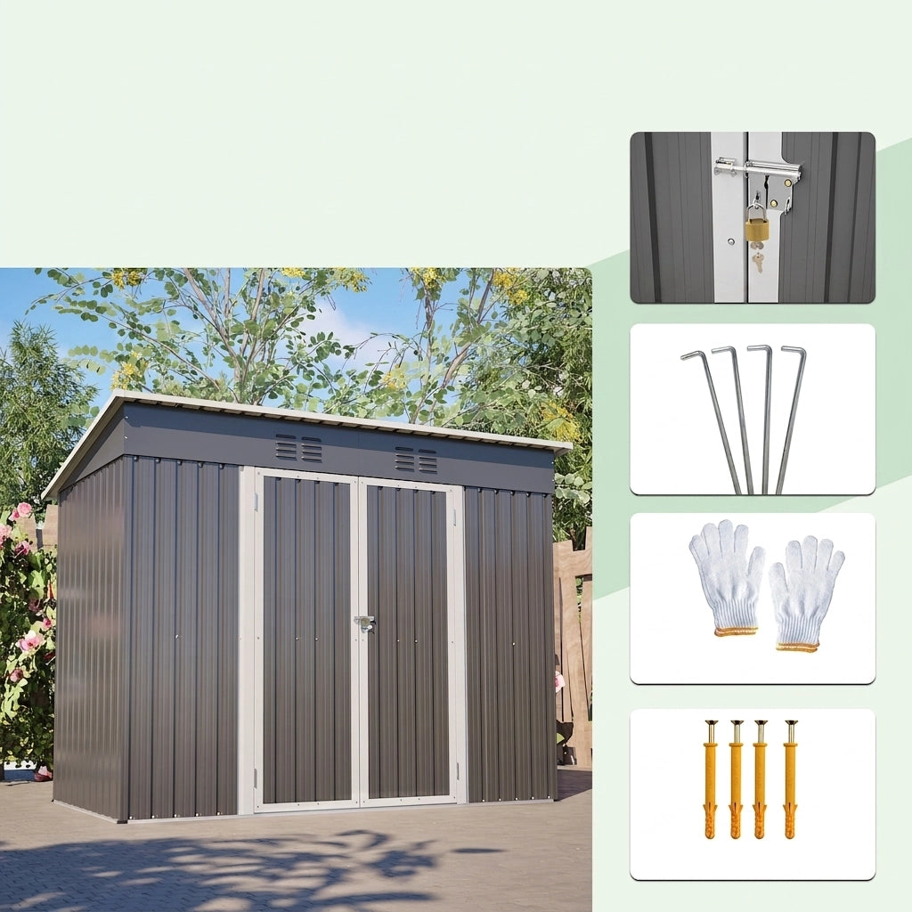 Casetta da Giardino 242×126×182cm in Metallo Grigio