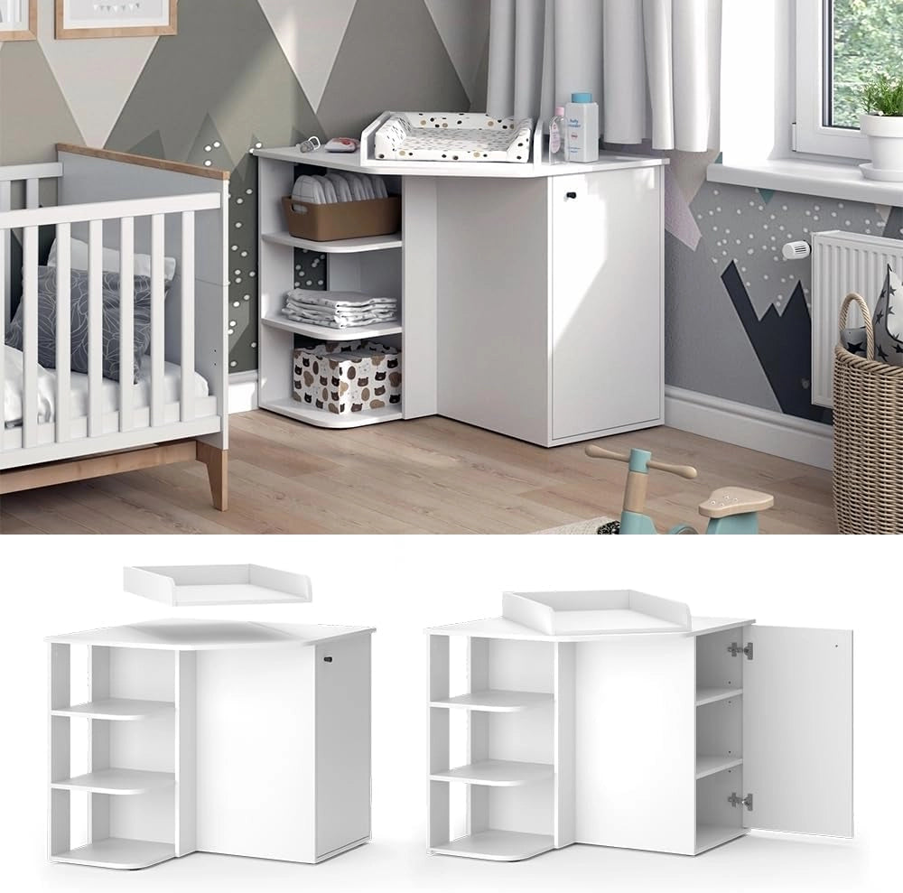 Fasciatoio Kristian, Bianco, 85 x 77.3 cm con porta e vani aperti, convertibile in una cassettiera tradizionale per un utilizzo versatile