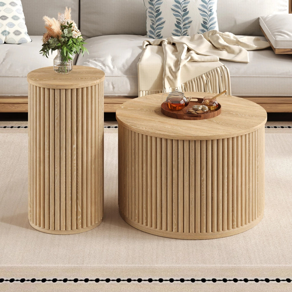 Set di 2 tavolini da caffè rotondi in MDF naturale
