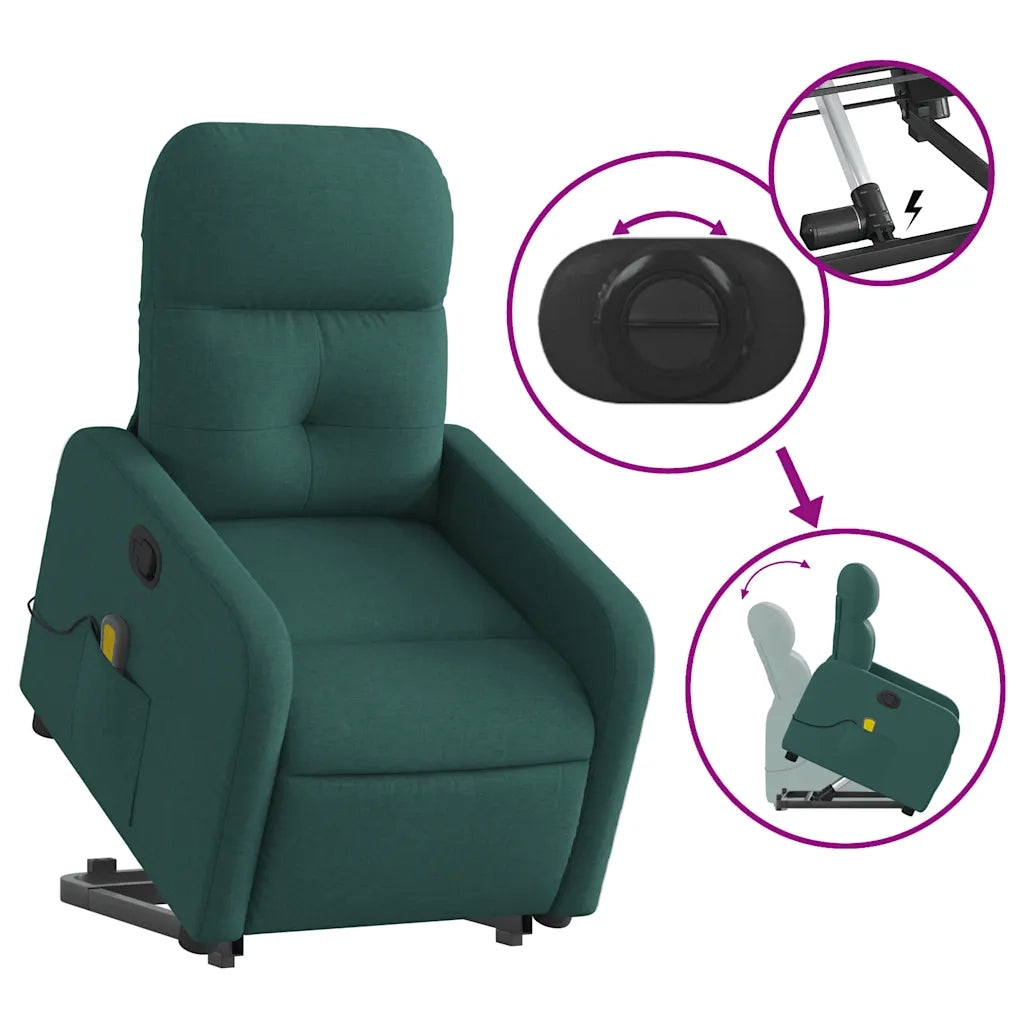 Divano Sedia-Poltrona Alzapersona Massaggiante Verde Scuro in Tessuto 621955