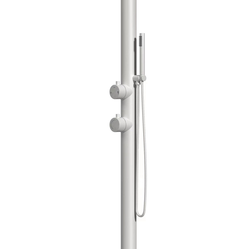 SINED Doccia Luna Bianca In Acciaio Inox 316l Nautico Doccino Flessibile Doppio Attacco Inferiore e Laterale Installazione Interna ed Estern Acqua calda e fredda con miscelatore