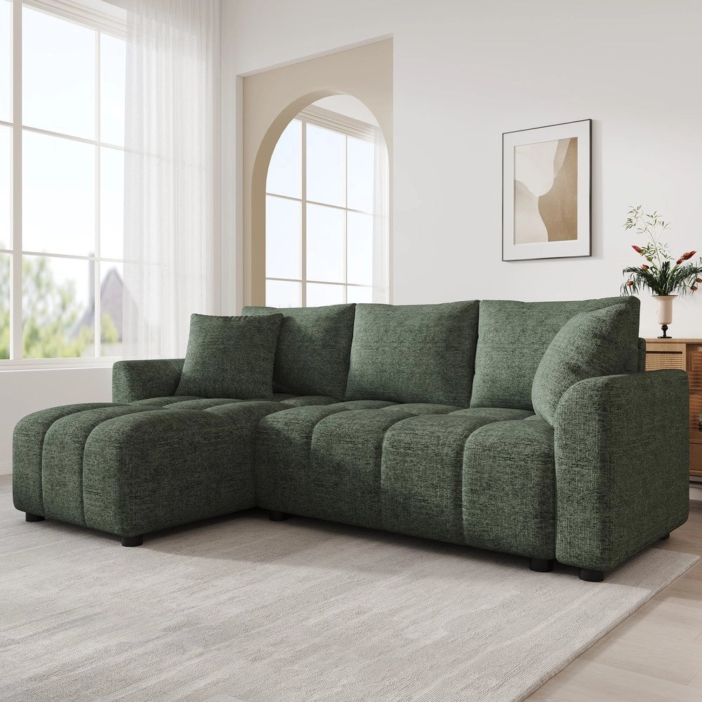 Divano Angolare 3 Posti in Tessuto Chenille con Cuscini ¨C Xylo ¨C Verde