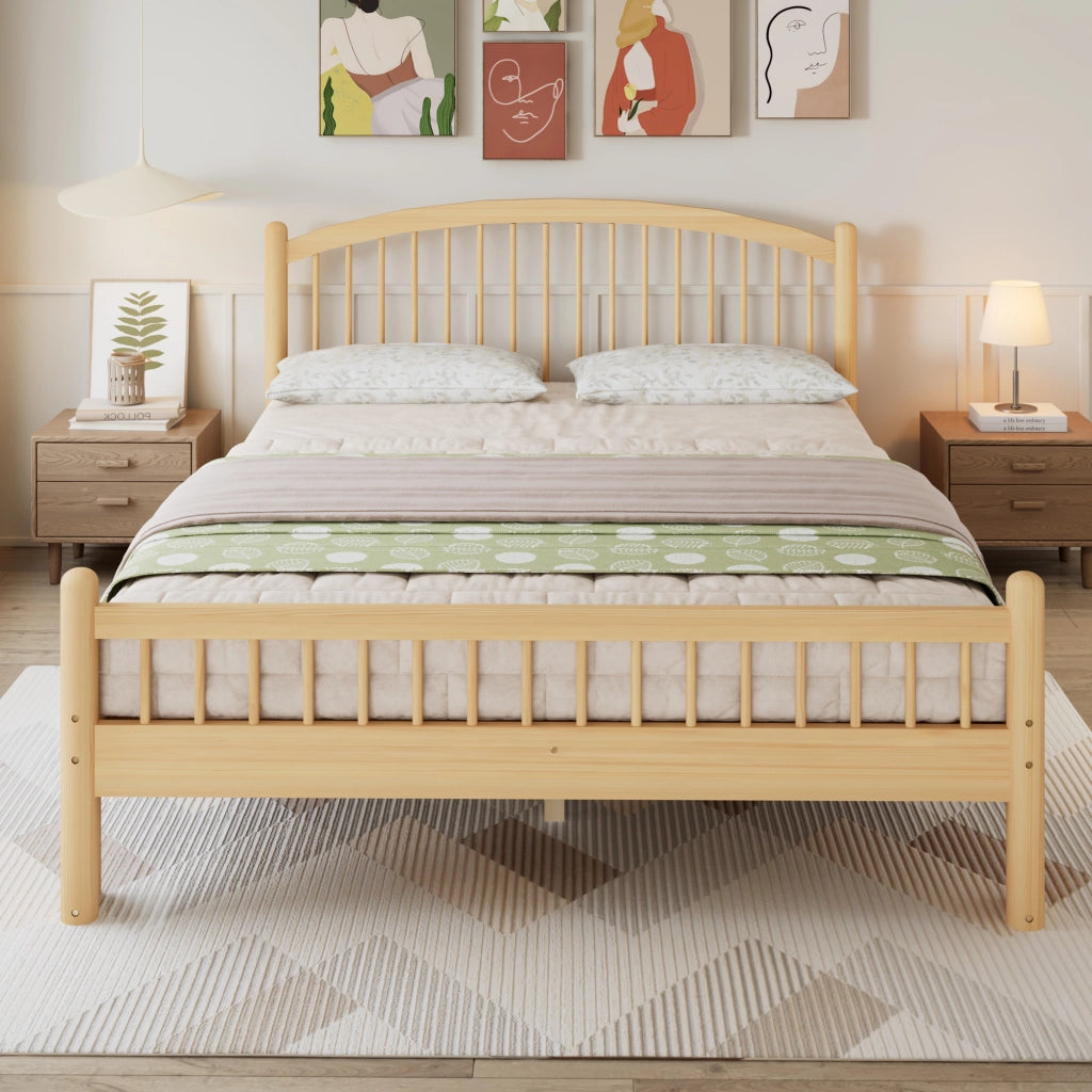 Letto singolo 140 × 200 cm con struttura in legno massiccio, testiera a griglia, senza materasso, beige naturale