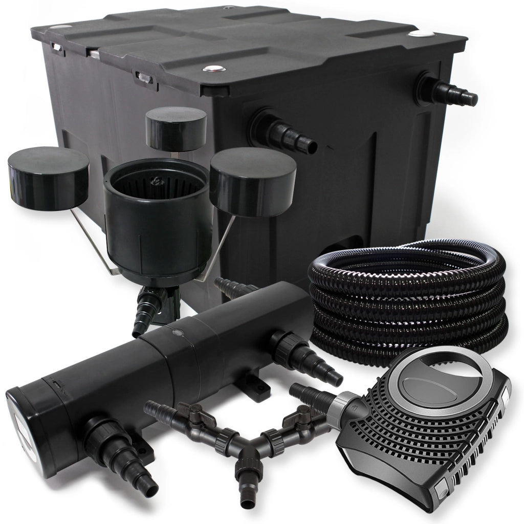 Set Filtro 60.000l Chiarificatore laghetto 18W Pompa NEO10000 80W Tubo 25m Skimmer
