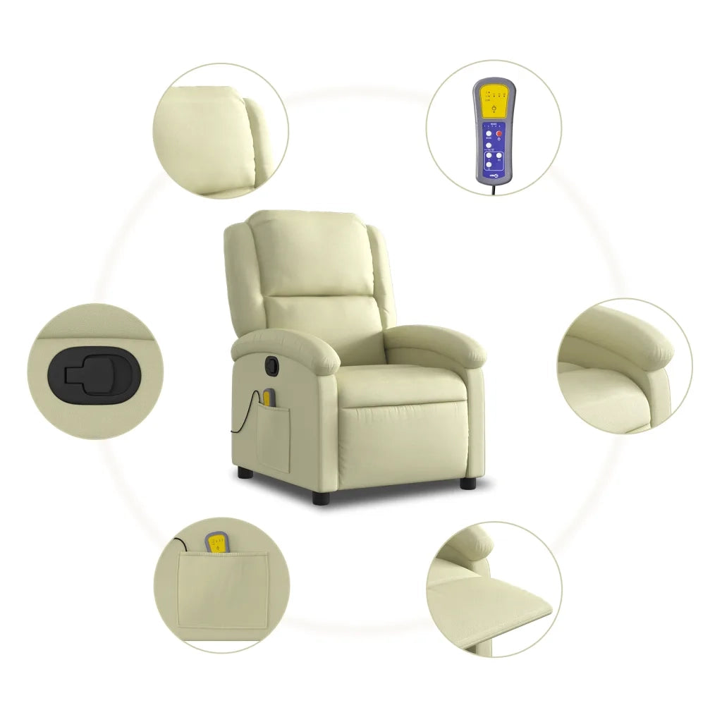 Divano Sedia-Poltrona reclinabile massaggiante in Vera Pelle Crema 895286